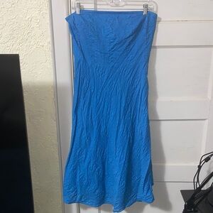 J. Crew Light Blue Strapless Textured Zip Up Silicone Lined Midi Dress